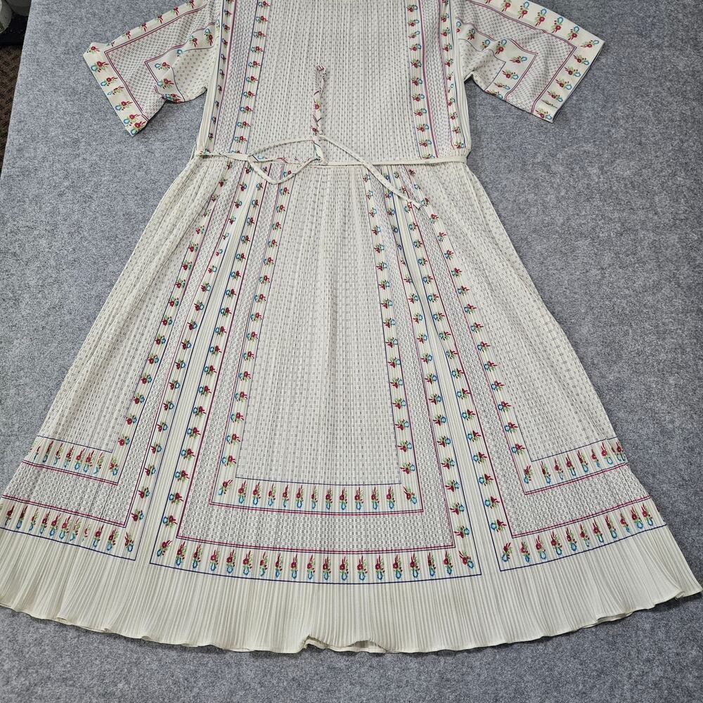 VTG 70s Accordion Pleated Border Print Folk Peasant Dress Medium